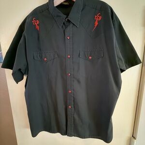 Elvis Presley TCB Steady Black Short-Sleeve Western Shirt with Red Embroidery